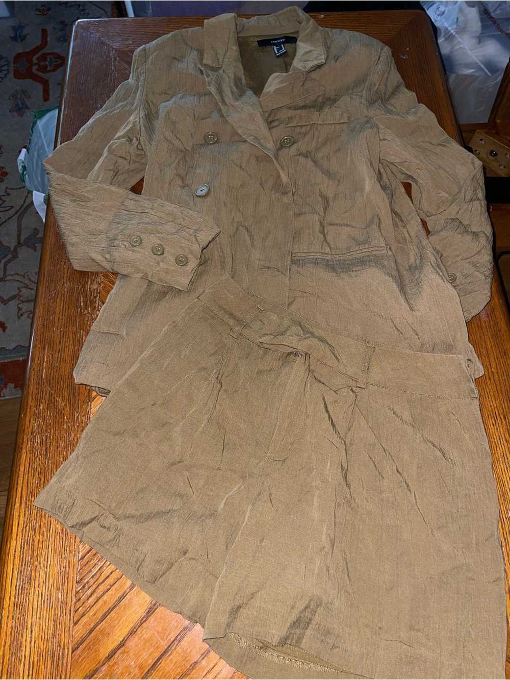 Forever 21 Light Olive Brown Breasted Blazer W/High Waisted Short Set